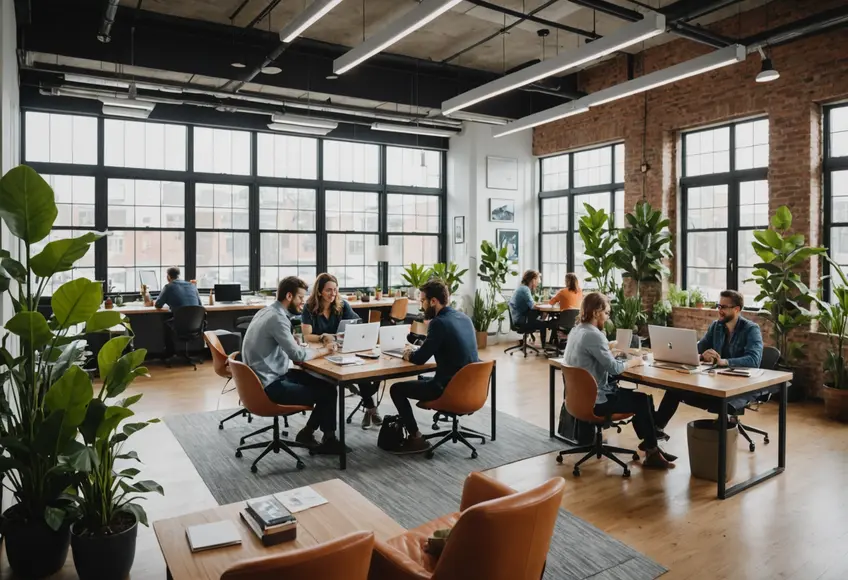 A modern coworking space in Surat with professionals working