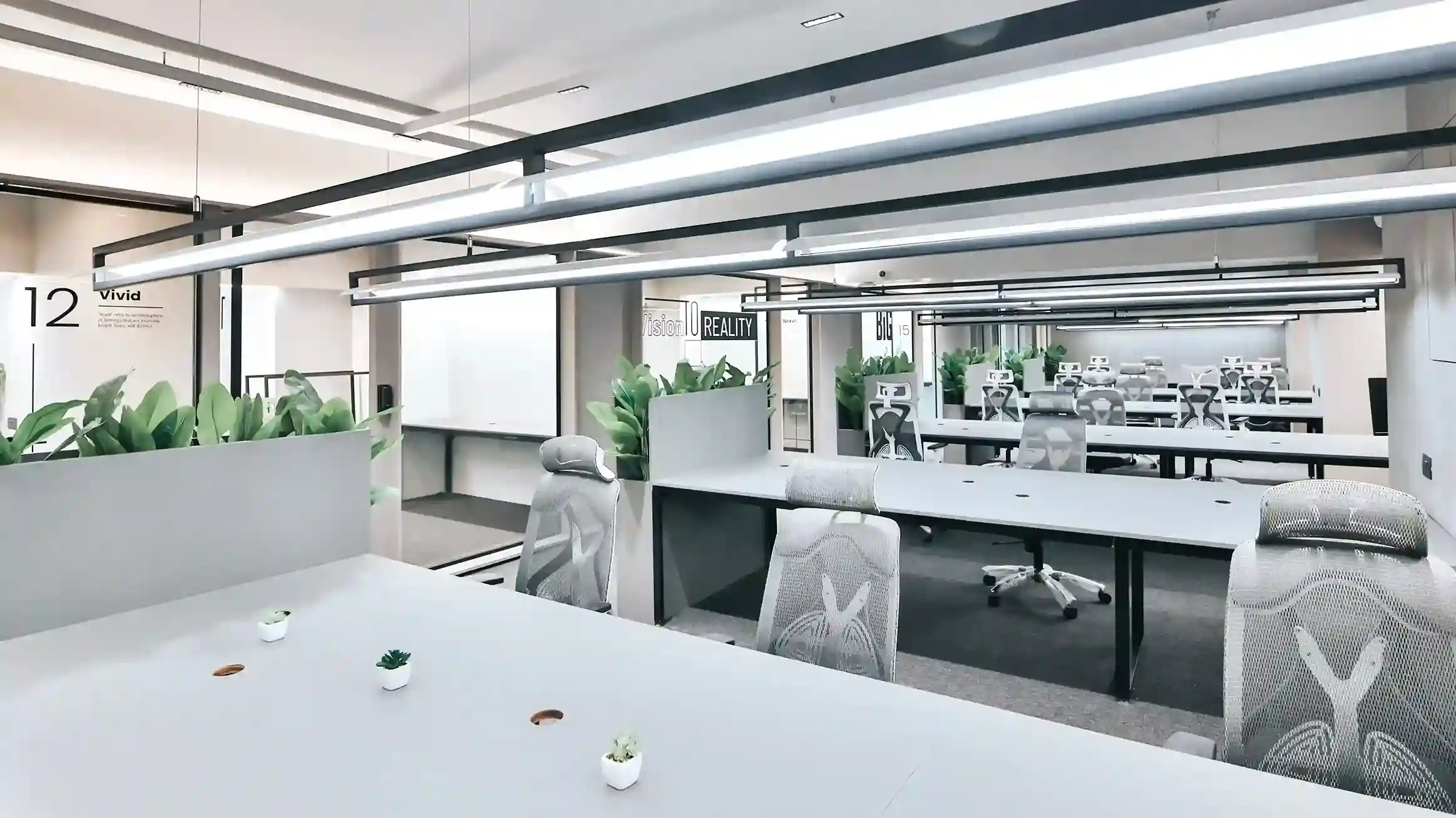 Spacious coworking office with open desks, modern interiors, and collaborative workspace setup for startups and remote teams